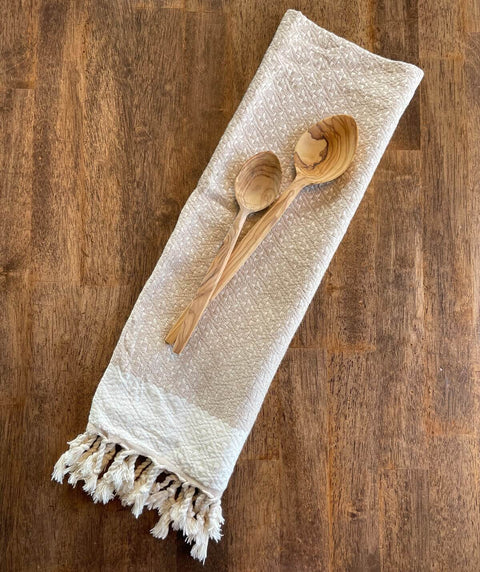 Set of 1 Olive Kitchen Towel + 2 Olive Spoons - Tan